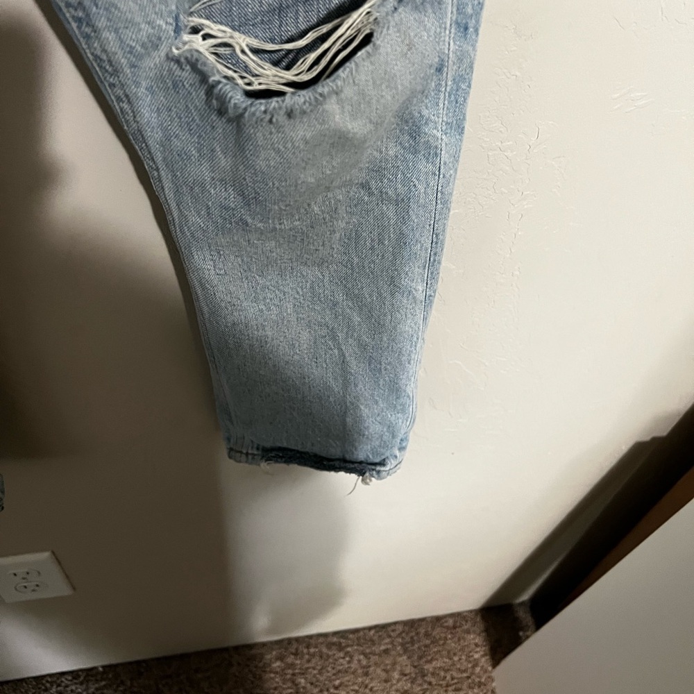 Agolde Riley Revolve High Rise Button Fly Straight Distressed Crop Denim Jeans - Picture 8 of 16